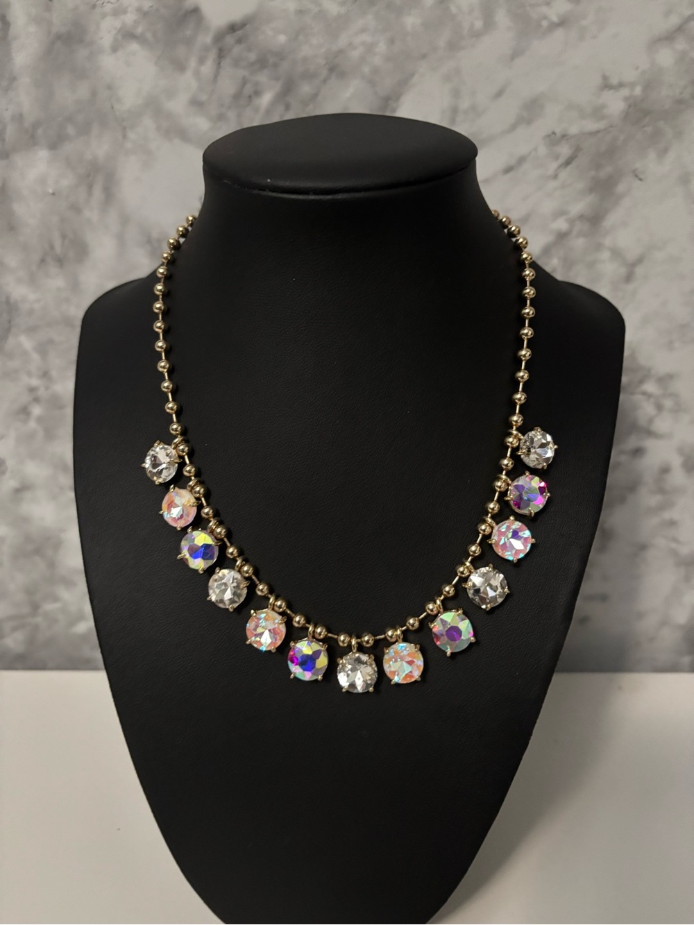 Round AB & Clear Gold-Tone Glass Drop Necklace